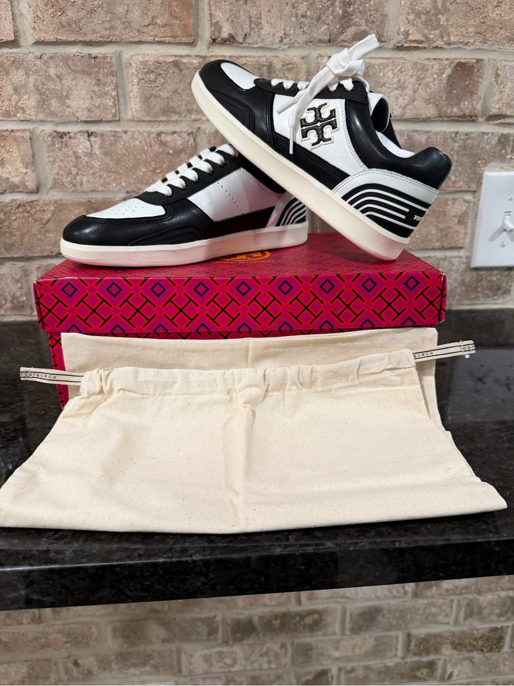 Tory Burch Black and White Leather Low-Top Sneakers